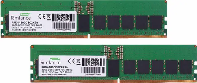 Alt view image 2 of 6 - RIMLANCE 96GB(2x48GB) DDR5 5600MHz PC5-44800 2Rx8 1.1V 288-PIN ECC Registered RDIMM Server Memory KIT