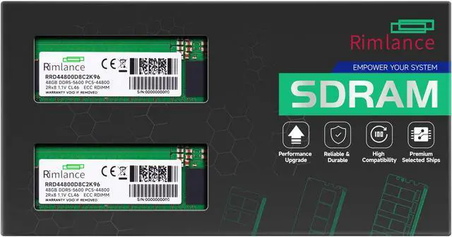 Main image of RIMLANCE 96GB(2x48GB) DDR5 5600MHz PC5-44800 2Rx8 1.1V 288-PIN ECC Registered RDIMM Server Memory KIT