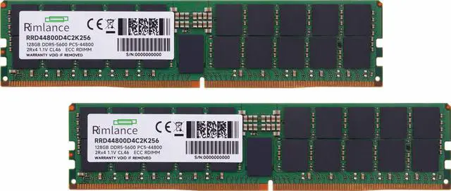 Alt view image 2 of 6 - RIMLANCE 256GB(2x128GB) DDR5 5600MHz PC5-44800 2Rx4 1.1V 288-PIN ECC Registered RDIMM Server Memory KIT