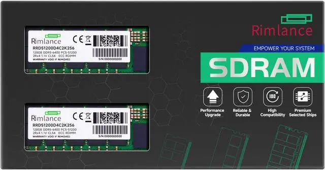 Main image of RIMLANCE 256GB(2x128GB) DDR5 6400MHz PC5-51200 2Rx4 1.1V 288-PIN ECC Registered RDIMM Server Memory KIT