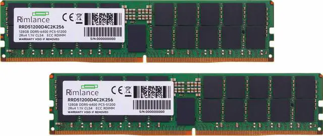 Alt view image 2 of 6 - RIMLANCE 256GB(2x128GB) DDR5 6400MHz PC5-51200 2Rx4 1.1V 288-PIN ECC Registered RDIMM Server Memory KIT