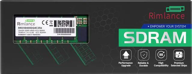 Main image of RIMLANCE 256GB(1x256GB) DDR5 4800MHz PC5-38400 2S4Rx4 1.1V 288-PIN ECC Registered RDIMM Server Memory