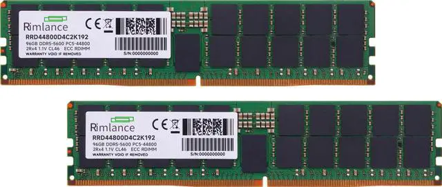 Alt view image 2 of 6 - RIMLANCE 192GB(2x96GB) DDR5 5600MHz PC5-44800 2Rx4 1.1V 288-PIN ECC Registered RDIMM Server Memory KIT
