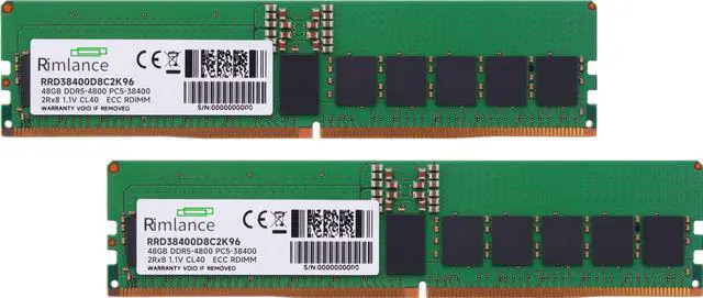 Alt view image 2 of 6 - RIMLANCE 96GB(2x48GB) DDR5 4800MHz PC5-38400 2Rx8 1.1V 288-PIN ECC Registered RDIMM Server Memory KIT