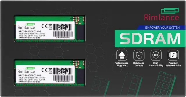 Main image of RIMLANCE 96GB(2x48GB) DDR5 4800MHz PC5-38400 2Rx8 1.1V 288-PIN ECC Registered RDIMM Server Memory KIT