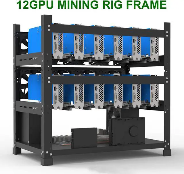 Alt view image 2 of 5 - INHANDA Mining Rig Frame for 12GPU,Steel Open Air Miner Mining Frame Rig Case,Support to Dual Power Supply for Crypto Coin Currency Bitcoin ETH ETC Mining Tools - Frame Only,Fans & GPU is not Included