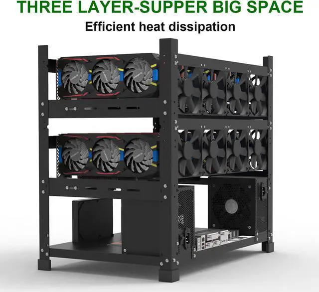 Alt view image 4 of 5 - INHANDA Mining Rig Frame for 12GPU,Steel Open Air Miner Mining Frame Rig Case,Support to Dual Power Supply for Crypto Coin Currency Bitcoin ETH ETC Mining Tools - Frame Only,Fans & GPU is not Included