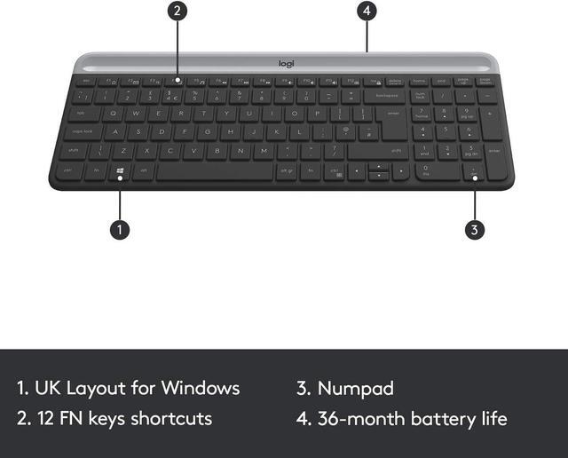 Alt view image 4 of 6 - Logitech MK470 Slim Wireless Keyboard and Mouse Combo - Modern Compact Layout, Ultra Quiet, 2.4 GHz USB Receiver, Plug n' Play Connectivity, Compatible with Windows - Graphite