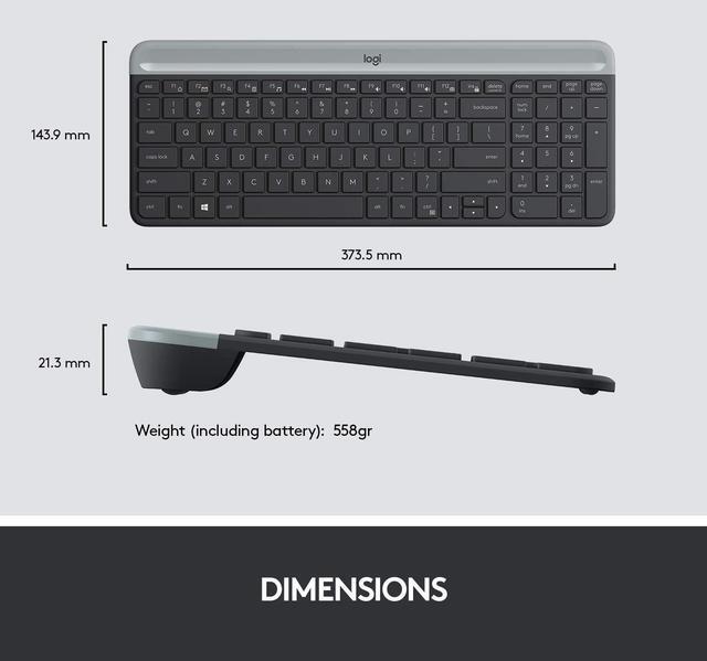 Alt view image 6 of 6 - Logitech MK470 Slim Wireless Keyboard and Mouse Combo - Modern Compact Layout, Ultra Quiet, 2.4 GHz USB Receiver, Plug n' Play Connectivity, Compatible with Windows - Graphite