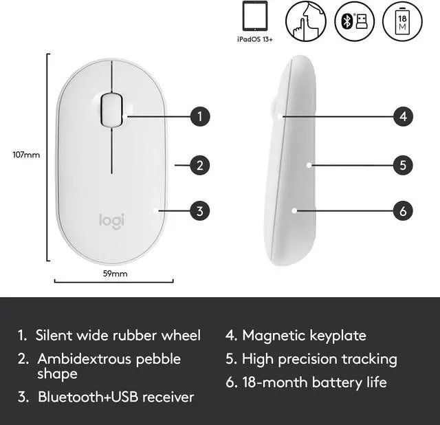 Alt view image 5 of 6 - Logitech Pebble i345 Wireless Bluetooth Mouse for iPad BLUETOOTH ONLY ( NO RECEIVER)