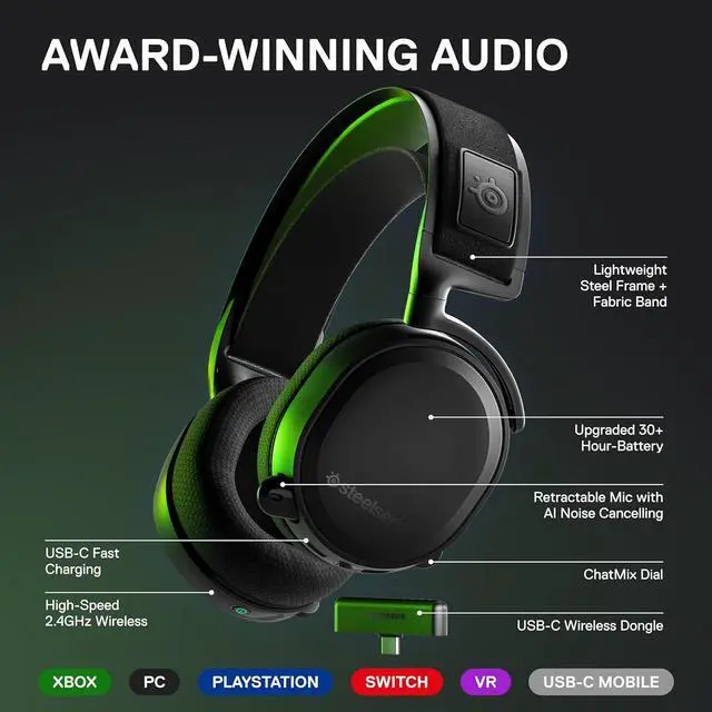 Alt view image 3 of 7 - SteelSeries Arctis 7X+ Wireless Next-Gen Gaming Performance Headset on Xbox Series X|S with 30 Hour Battery, USB-C Charging and Seamless Multi-Platform Compatibility