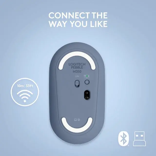 Alt view image 4 of 6 - Logitech Pebble Wireless Mouse with Bluetooth or 2.4 GHz Receiver, Silent, Slim Computer Mouse with Quiet Clicks, for Laptop/Notebook/iPad/PC/Mac/Chromebook - Blueberry