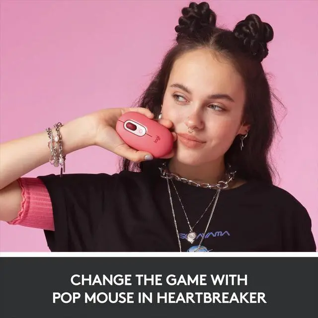 Alt view image 2 of 6 - Logitech POP Mouse, Wireless Mouse with Customizable Emojis, SilentTouch Technology, Precision/Speed Scroll, Compact Design, Bluetooth, Multi-Device, OS Compatible - Heartbreaker Rose