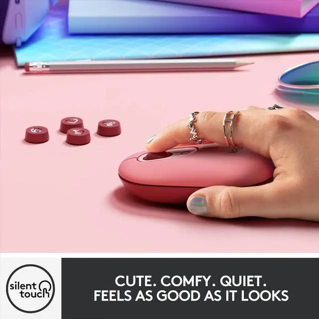 Alt view image 3 of 6 - Logitech POP Mouse, Wireless Mouse with Customizable Emojis, SilentTouch Technology, Precision/Speed Scroll, Compact Design, Bluetooth, Multi-Device, OS Compatible - Heartbreaker Rose