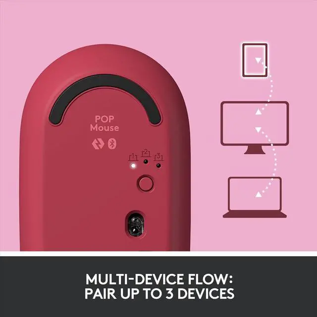 Alt view image 6 of 6 - Logitech POP Mouse, Wireless Mouse with Customizable Emojis, SilentTouch Technology, Precision/Speed Scroll, Compact Design, Bluetooth, Multi-Device, OS Compatible - Heartbreaker Rose