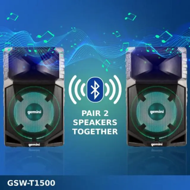 Alt view image 10 of 20 - Gemini GSWT1500PK Portable Water Resistant Wireless Bluetooth Party Speaker
