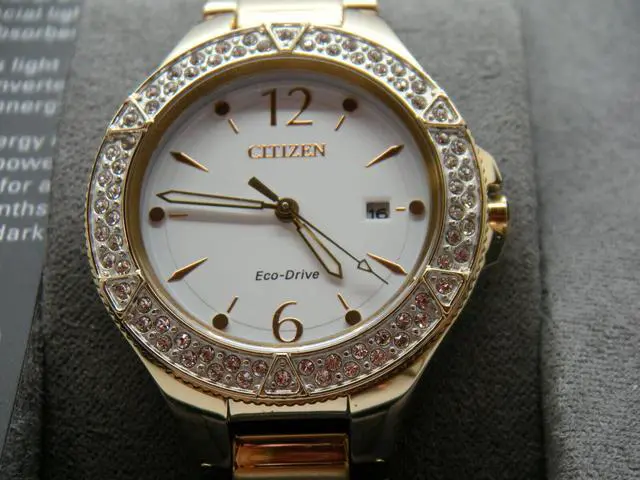 Alt view image 3 of 6 - Citizen Eco-Drive Crystal Accented Gold Tone Women's Watch - FE1163-56A