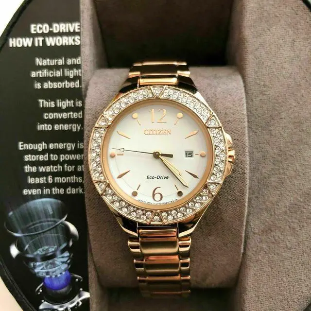 Alt view image 2 of 6 - Citizen Eco-Drive Crystal Accented Gold Tone Women's Watch - FE1163-56A