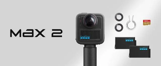 Alt view image 6 of 6 - GoPro MAX2 8K 360 Action Camera Bundle. 2 Batteries, 4' Pole, Lens Replacement and 64GB MicroSD Card