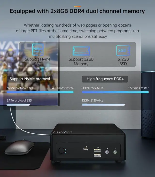 Alt view image 3 of 7 - Gaming Mini PC Intel Core i7-1165G7 16GB DDR4 256/512/1024GB SSD 500GB HDD Windows 10 Gaming Desktop WiFi Bluetooth Mini Computer 512 GB 0