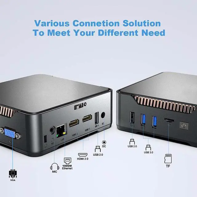 Alt view image 2 of 6 - Mini PC Windows 10 Pro 8GB RAM 64GB SSD Mini Computer Intel Celeron (up tp 2.9Ghz) Quad-Core Dual HDMI Gigabit Ethernet Dual Band WiFi 2.4G/5G Bluetooth 4 Support Triple Display 4K. 8 GB DDR4 128GB