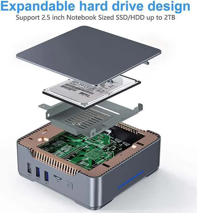 Alt view image 3 of 6 - Mini PC Windows 10 Pro 8GB RAM 64GB SSD Mini Computer Intel Celeron (up tp 2.9Ghz) Quad-Core Dual HDMI Gigabit Ethernet Dual Band WiFi 2.4G/5G Bluetooth 4 Support Triple Display 4K. 8 GB DDR4 128GB