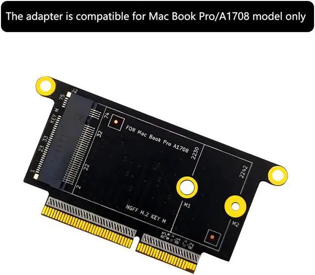 Alt view image 2 of 6 - M2 SSD Adapter for Macbook 1708 NVM-e Supports 2230 2242 KEY-M M.2 SSD for Pro 1708 for Macbook A1708 SSD Adapter