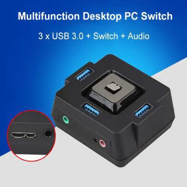Main image of Desktop PC Switch 3 Port USB 3.0 With Audio Sould Computer Switch External Power Switch Reset Button Plug and Play