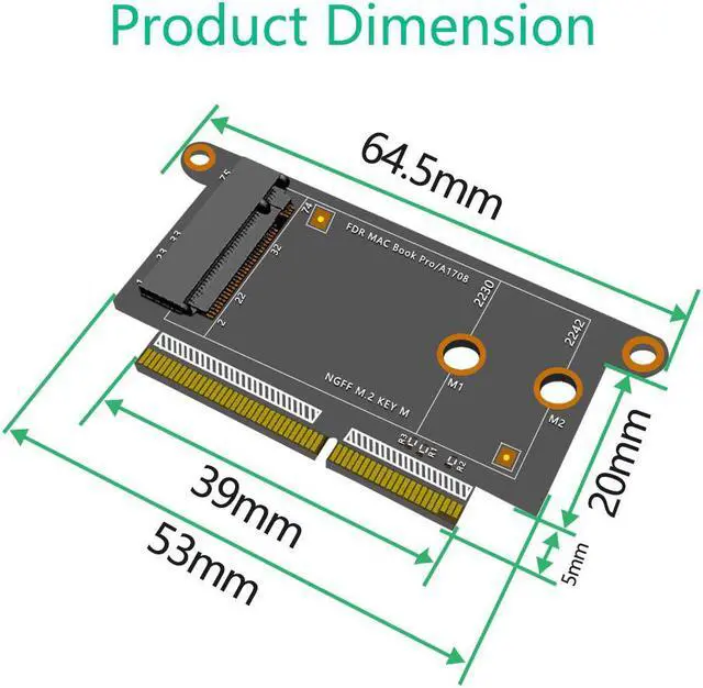 Alt view image 3 of 6 - M2 SSD Adapter for Macbook 1708 NVM-e Supports 2230 2242 KEY-M M.2 SSD for Pro 1708 for Macbook A1708 SSD Adapter
