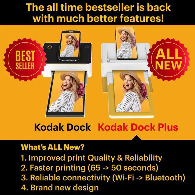 Alt view image 2 of 6 - Kodak Dock Plus Instant Photo Printer - Updated Bluetooth Portable Photo Printer Full Color Printing - Mobile App Compatible with iOS and Android - Convenient and Practical