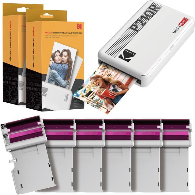 Kodak Mini 2 Retro Portable Instant Photo Printer & Cheki Printer Wireless  Connection iOS / Android / Bluetooth Compatible Real Photo (2.1x3.4inch /  5.3x8.6cm) 4Pass Technology Laminated-White 60 Sheets