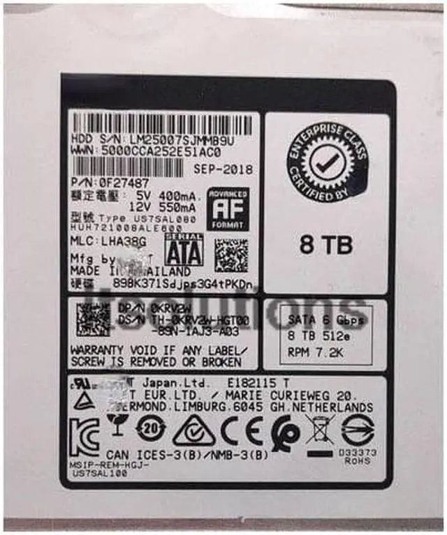 Main image of For HP 834028-B21 834131-001 8TB SATA 6Gb 7.2K LFF 3.5