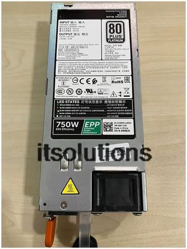 Main image of For Dell R730XD R730 R630 Server Power Supply E750E-S1 0XW8W Y9VFC 5RHVV