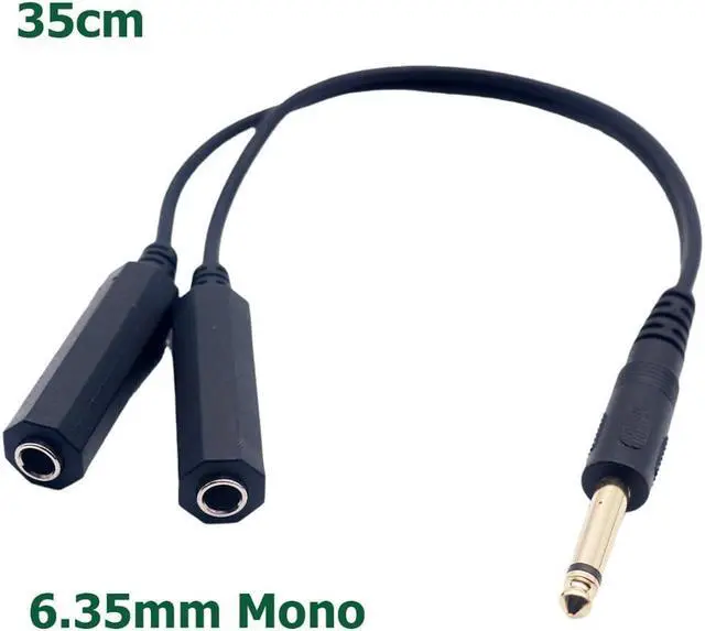 Main image of 6.35mm 1/4" Mono TS Plug Male to Dual 1/4" 6.35mm Jack Female Socket Y Splitter Audio Adapter Cable Converter Cord