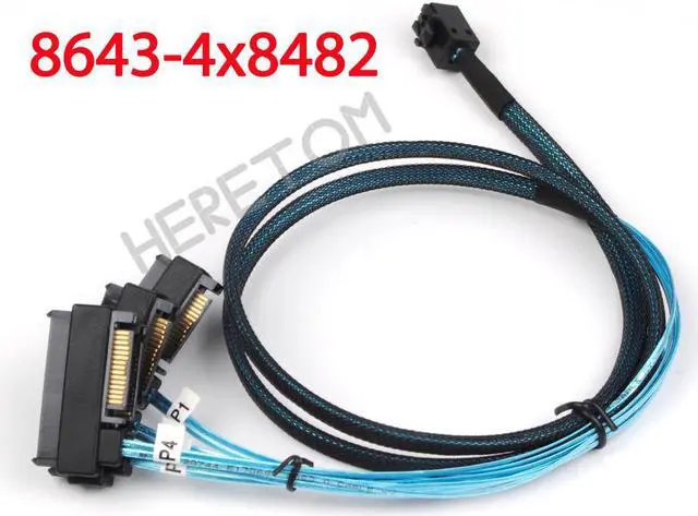 Main image of MINI-sas cables SFF-8643 Internal Mini SAS HD to (4) 29pin SFF-8482 SATA connectors Power Port 12GB/S Cable