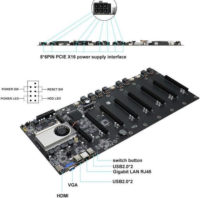 OIAGLH BTC-T37 8 GPU Desktop Computer Mining Machine Motherboard