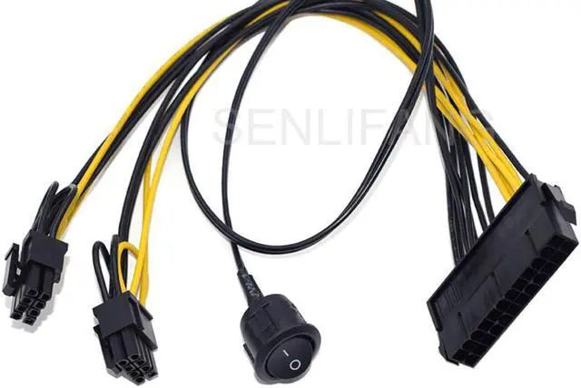 Alt view image 4 of 4 - Well Tested ATX Power 24PINS TO DUAL 8 Pin (6+2 Pin) On/Off Switch Cable PCIe 6Pin 8Pin Male to 24 Pin Female Power Supply Cable