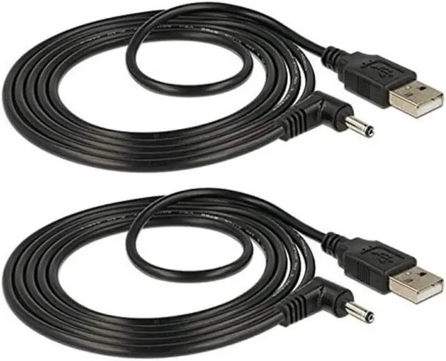 Main image of 2pack USB 2.0 A Male to Right Angled 90 Degree DC 3.5x1.35 mm 5 Volt 24AWG DC Barrel Jack Power Cable 3FT, Black
