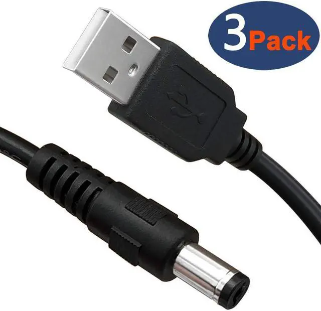 Main image of 3-Pack 4ft USB 2.0 A Type Male to DC 5.5 x 2.1mm DC 5V Power Plug Connector Cable USB to 5v Power Cable USB to DC Power Charger