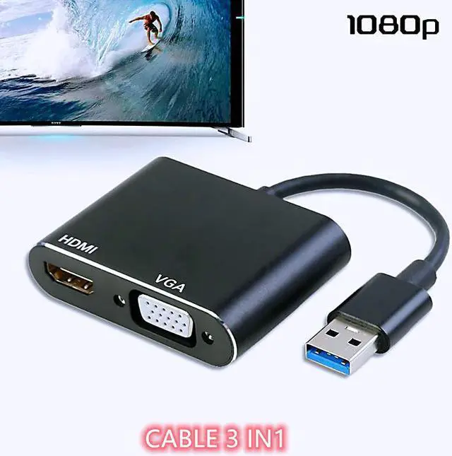 Main image of Usb2.0 to hdmi-compatible vga 1080p adapter video audio converter for mac os windows 7/8/10 pc tv hdtv projecto