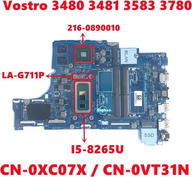 Main image of CN-0XC07X XC07X CN-0VT31N VT31N For dell Vostro 3480 3481 3583 3780 Laptop Motherboard EDI73 LA-G711P With I5-8265U 216-0890010