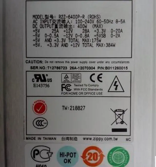 Main image of For Zippy R2Z-6400P-R 400W power supply