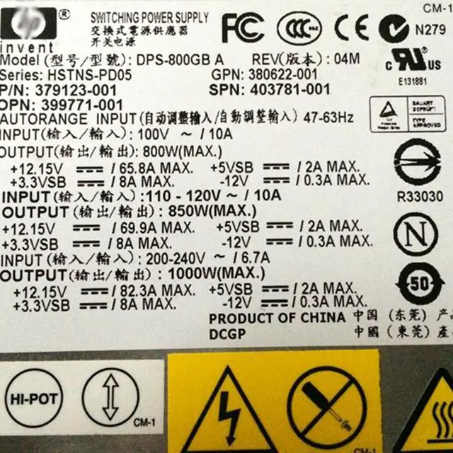 Alt view image 3 of 3 - 1000W switch power supply module DPS-800GB A HSTNS-PD05 379123-001 403781-001 399771-001 For HP DL380G5 ML350G5 ML370G5 server