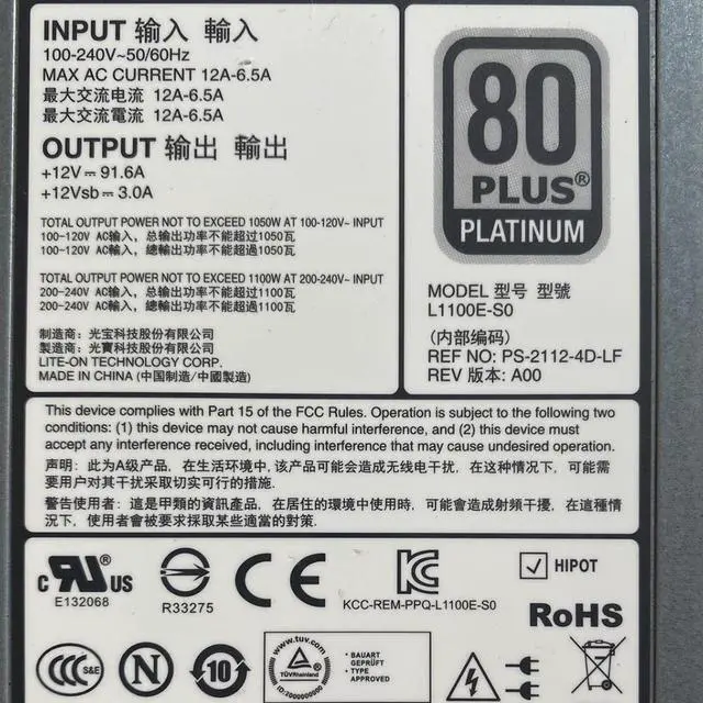 Alt view image 3 of 3 - 1100W switching power supply L1100E-S0 E1100E-S0 0NTCWP 0GYH9V NTCWP GYH9V For DELL R620 R720 R820 Server