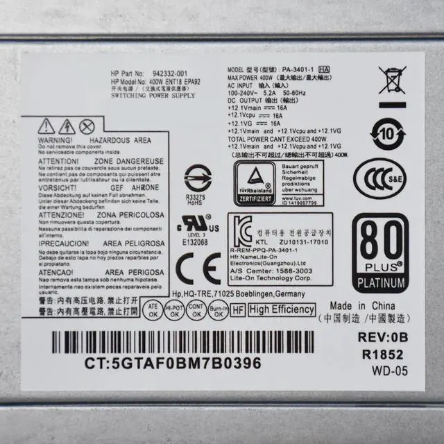 Alt view image 5 of 6 - 400W Power Supply 942332-001 PA-3401-1HA for H-P 280 288 480 600 800 G3 G4 Psu