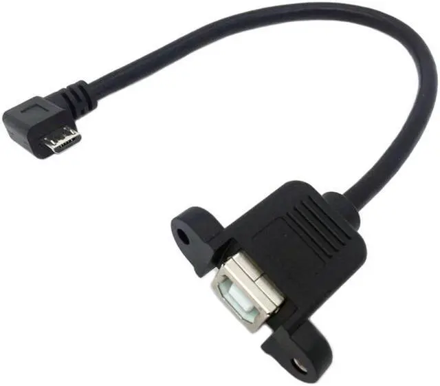 Main image of 90 Degree left angled Micro USB male to USB2.0 B female printer cable with panel mount screws 20cm