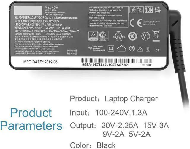Main image of 45w USB-c Charger fit for lenovo ThinkPad T590 T580 T495s T495 T470s T470 E490s
