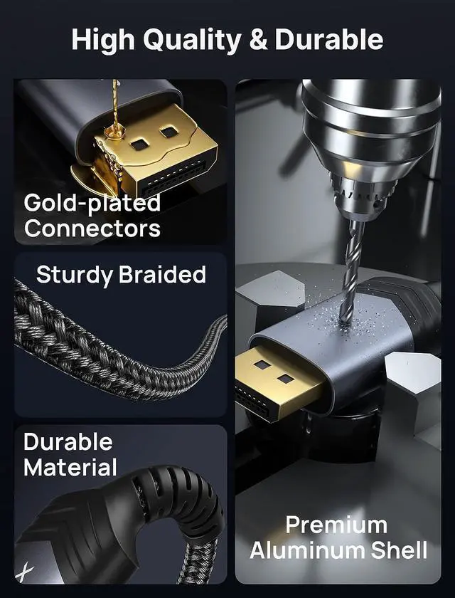 Alt view image 4 of 7 - DisplayPort Cable 2 Pack 10ft 4K DP 1.2 Cable | 4K@60Hz 2K@165Hz 2K@144Hz | HDR 21.6Gbps FreeSync G-Sync Display Port Cord for Gaming Monitor Graphics 3090 PC -Grey