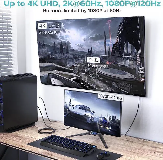 Alt view image 2 of 7 - WARRKY 4K DisplayPort to HDMI Cable [UHD Metal Case Nylon Cable] 6FT Unidirectional Display Port 1.2 Source to HDMI 1.4 Screen DP to HDMI Compatible for Computer NVIDIA AMD   Monitor