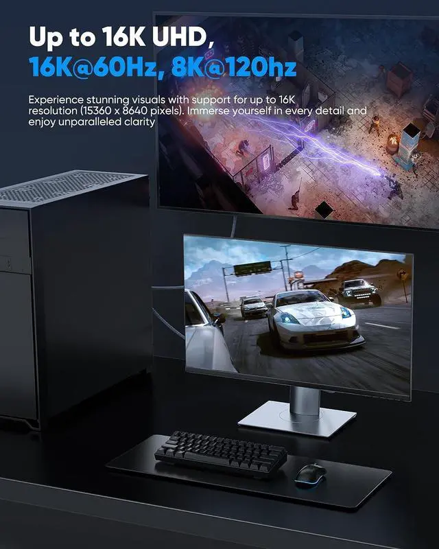 Alt view image 6 of 7 - Highwings Displayport Cable 2.1, 16K DP 2.0 Cable 6FT [16K@60Hz, 8K@120Hz, 4K@240Hz 165Hz 144Hz] Support 80Gbps, HDCP DSC 1.2a, HDR10 FreeSync G-Sync for 3090 Graphics PC